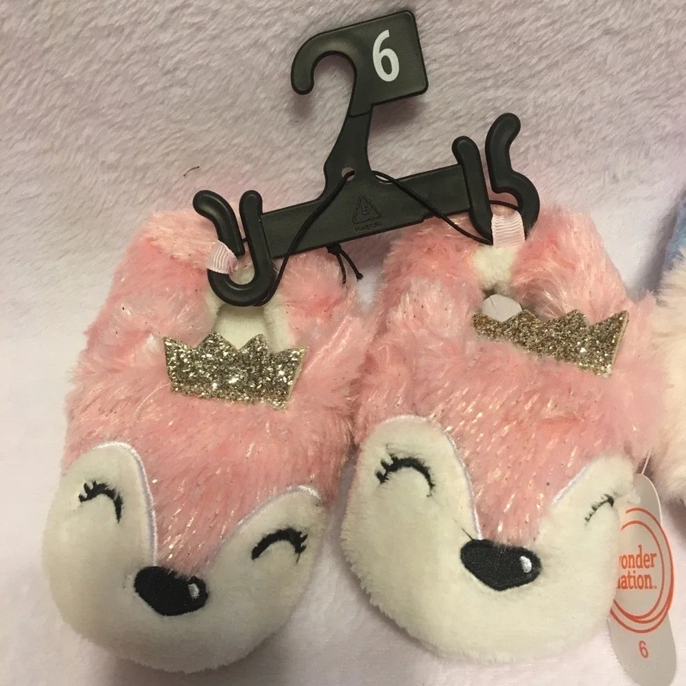 NWT‎ Faux Fur Glitter Glam slipper bundle unicorn and princess Baby toddler 3